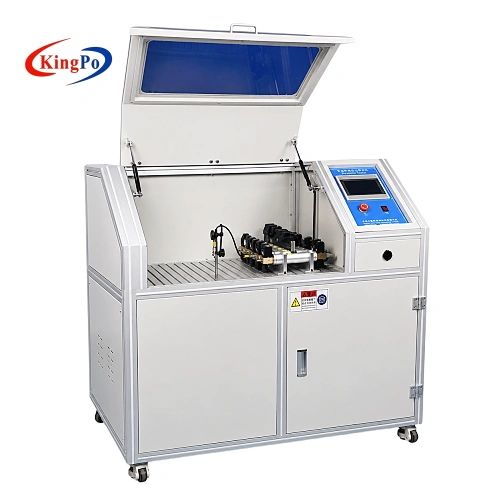 Right-side view of an IEC 60335 pressure test system with touch-screen HMI and test chamber