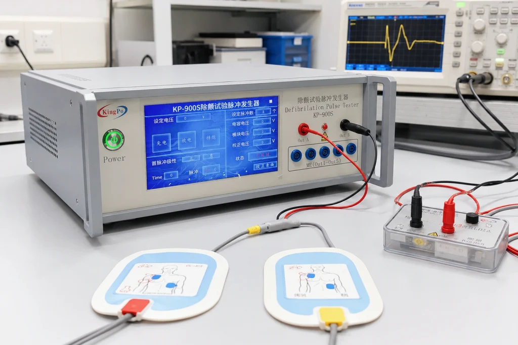 IEC 60601-2-31 external cardiac pacemaker defibrillation protection test equipment in laboratory setup