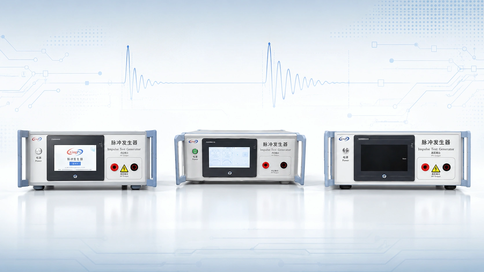 Three IEC 62368-1 impulse test generators for 10/700 μs, 1.2/50 μs, Figure D.2 and Annex D.3 testing