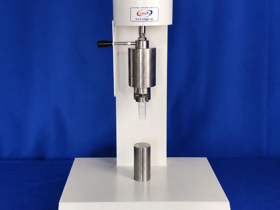 Front view of KingPo ISO 5356-1 conical connector test equipment for testing anaesthetic and respiratory equipment connectors.