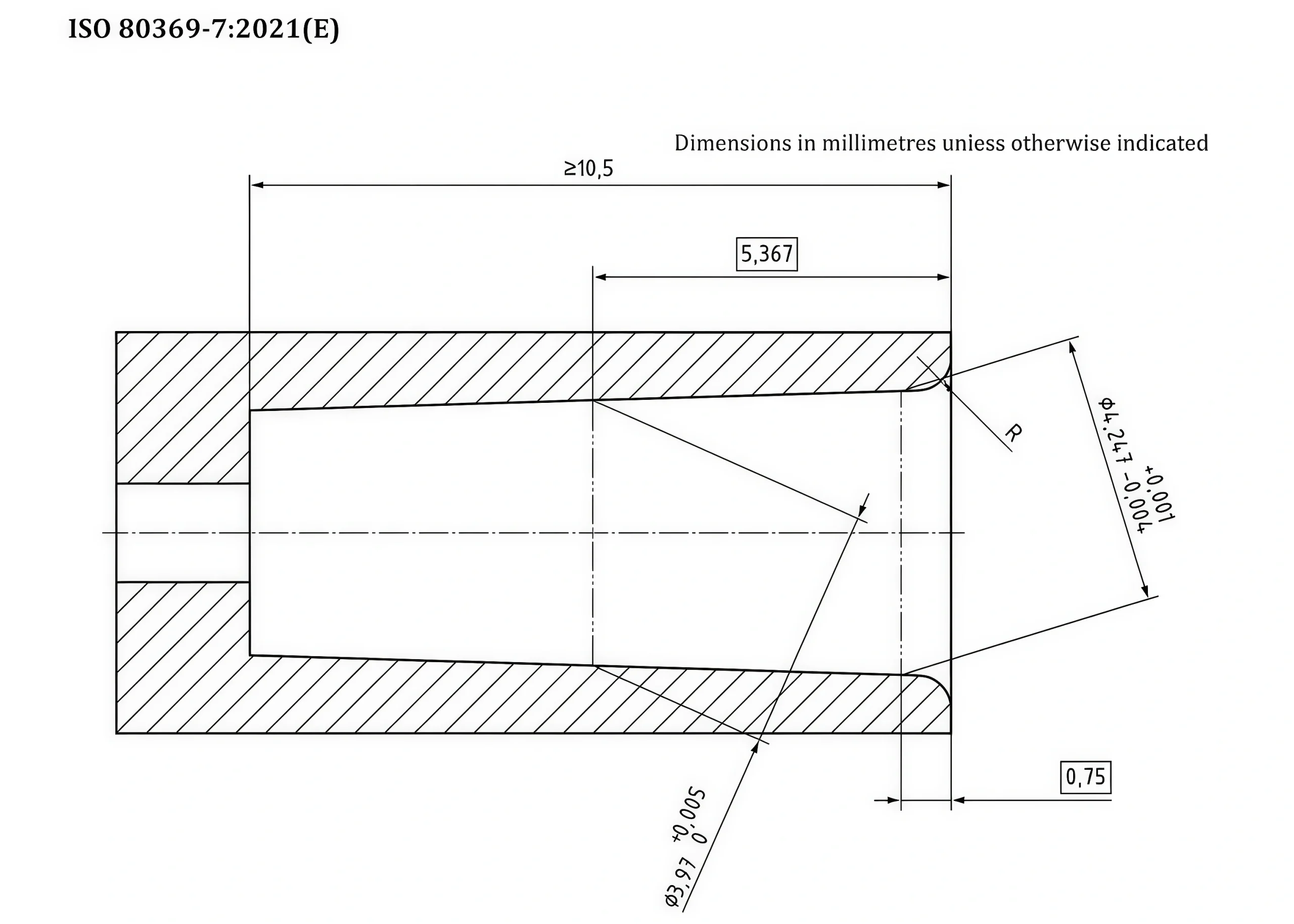 ISO 80369-7 Figure C.5 female reference Luer slip connector drawing for male Luer connector testing