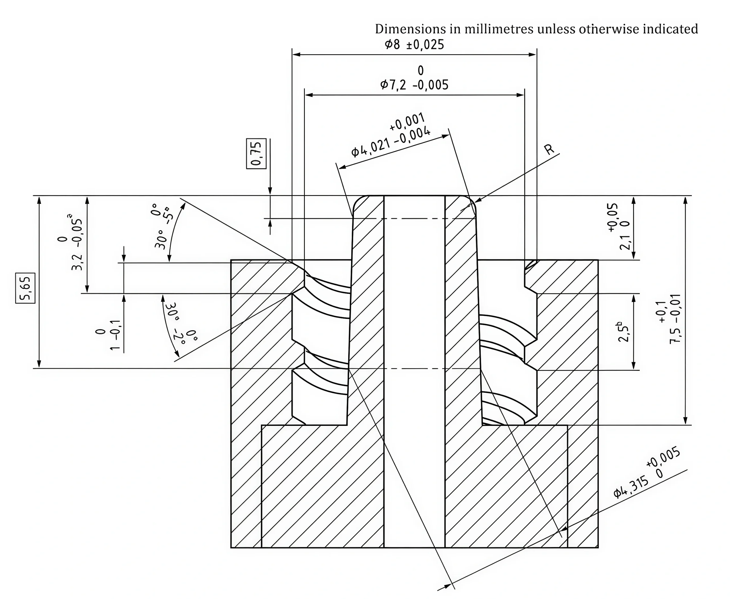 ISO 80369-7 Figure C.6 male reference connector drawing for female Luer lock connector testing