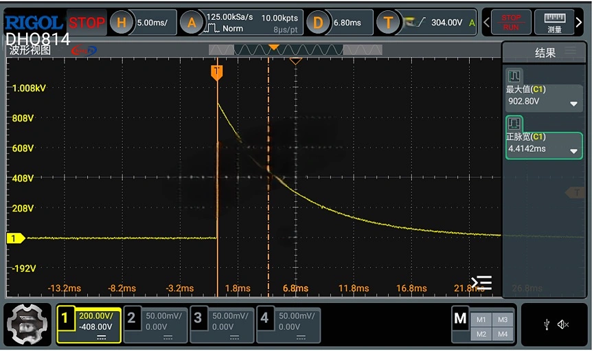 KP-900S measured defibrillation pulse waveform record for IEC 60601-2-31 testing