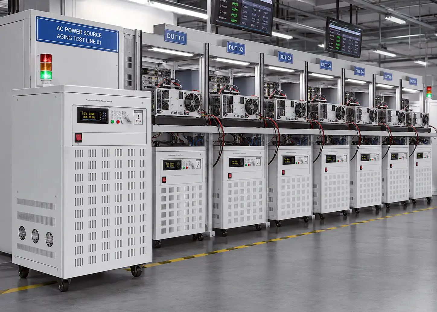 Programmable AC Power Source Selector for production-line aging test systems