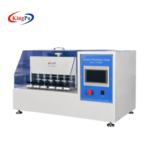 Right front view of the UL 719 Abrasion Resistance Tester used for flat cable jacket abrasion testing at 30 times per minute.