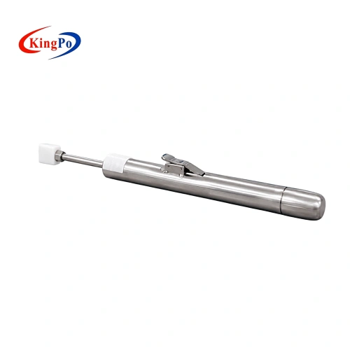 Right-angle laboratory view of the UL 923 microwave oven door spring-force test device.