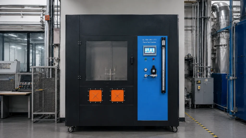 Cable fire testing equipment laboratory solution with IEC 60332 flammability tester and UL 1581 flame test chamber