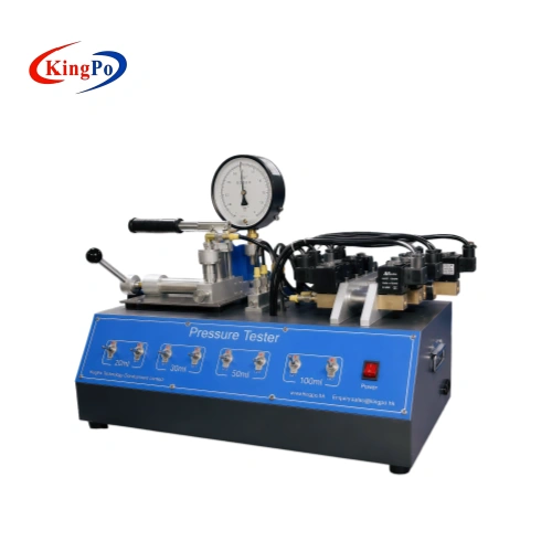 IEC 60335-1 Annex B.20.1 Pressure Tester for 2070 kPa battery-operated appliance enclosure pressure testing, shown with manual pressure pump and selectable pressure tanks.
