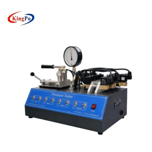 IEC 60335-1 Annex B.20.1 Pressure Tester showing 20 ml, 30 ml, 50 ml and 100 ml tank configuration for enclosure venting pressure evaluation.