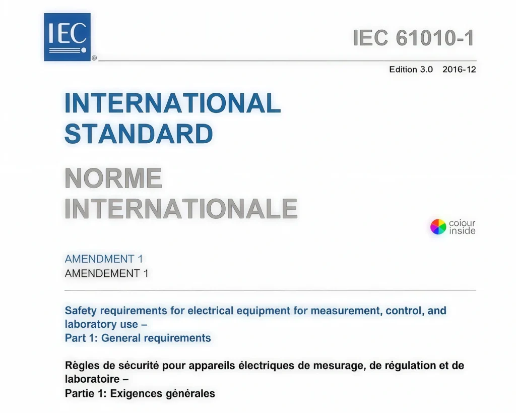 IEC 61010-1 Test Equipment for Laboratory and Measurement Safety 1 IEC 61010-1 standard cover for measurement control and laboratory equipment safety