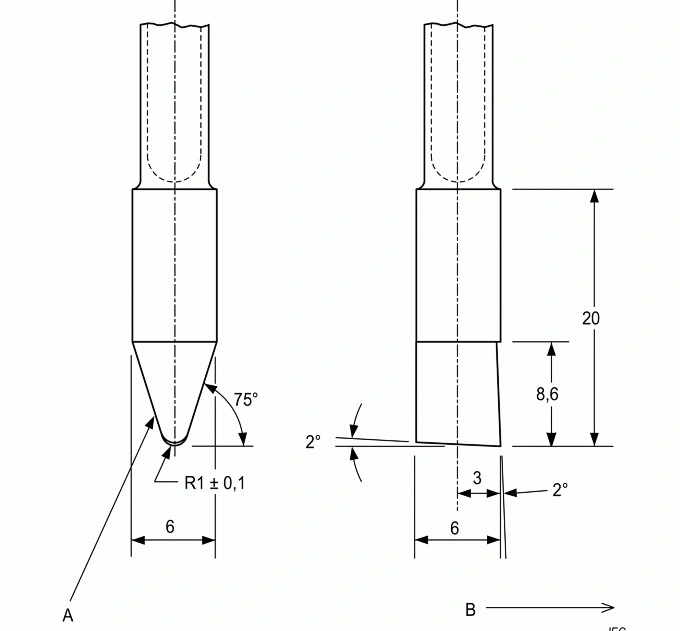 IEC 61010-2-012 Figure 103 scratching tool tip dimensions and geometry
