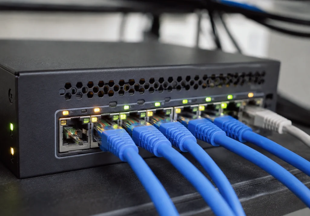 Australia and New Zealand Adopt IEC 62368-1 Edition 4: What Manufacturers Need to Know 2 Ethernet network switch and communication cables illustrating external circuit evaluation under IEC 62368-1