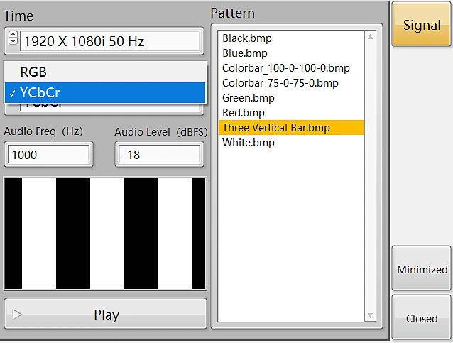 KP-6215 Video Signal Generator RGB and YCbCr Pixel Format Selection
