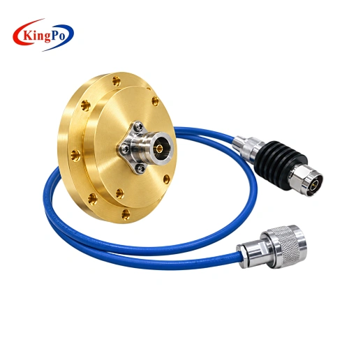 ESD calibration target with 20 dB attenuator and RG400 coaxial cable for IEC 61000-4-2 verification