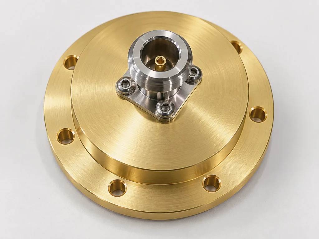 Close-up of ESD current target and coaxial connector for IEC 61000-4-2 waveform verification