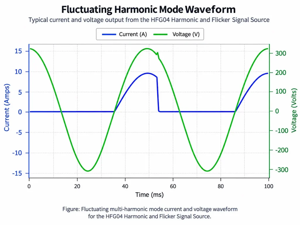 HFG04 fluctuating multi-harmonic load current and voltage waveform for dynamic system verification