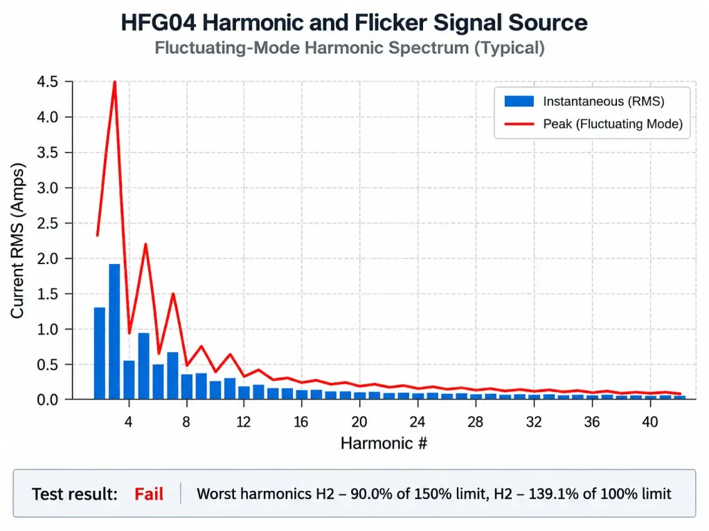HFG04 fluctuating-mode harmonic spectrum for IEC 61000-3-2 measurement system verification