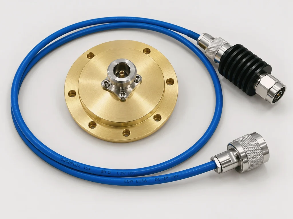 IEC 61000-4-2 ESD calibration target with current target, coaxial cable and attenuator assembly