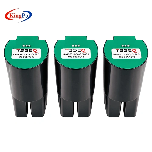 ISO 10605 automotive ESD discharge networks with 150 pF and 330 pF RC configurations
