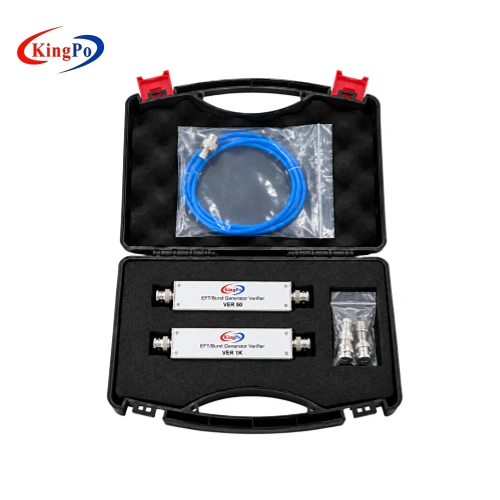 KINGPO EFT/Burst Verification Kit open case with 50 Ω and 1000 Ω verification adapters for IEC 61000-4-4