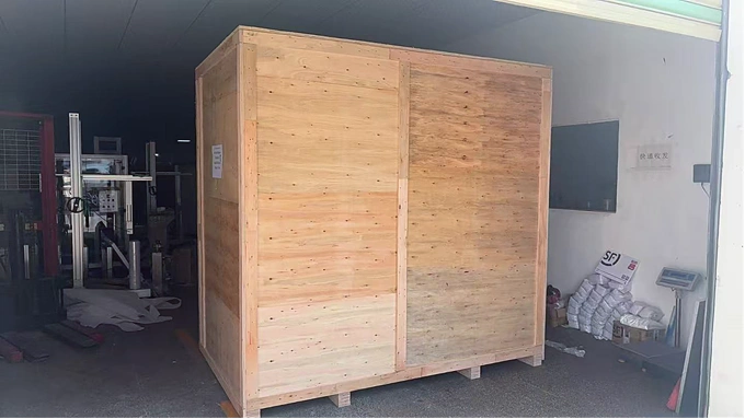 KingPo Ships JIS D0207 F2 Dust Chamber to Automotive Testing Organization in Indonesia 2 Large protective wooden shipping crate prepared for transportation of the KingPo KP-JIS27-1500 automotive dust test chamber.