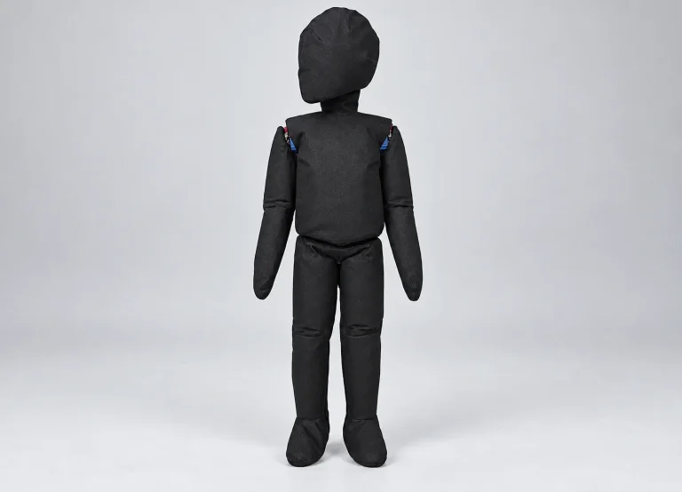 Full-body product view of a child's body manikin for UL 3300 robot obstacle testing