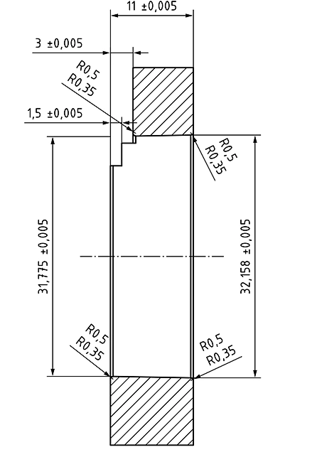 ISO 10651-4 KP-10651R ring gauge engineering drawing showing 31.775 and 32.158 mm reference diameters with precision tolerances and internal gauge geometry