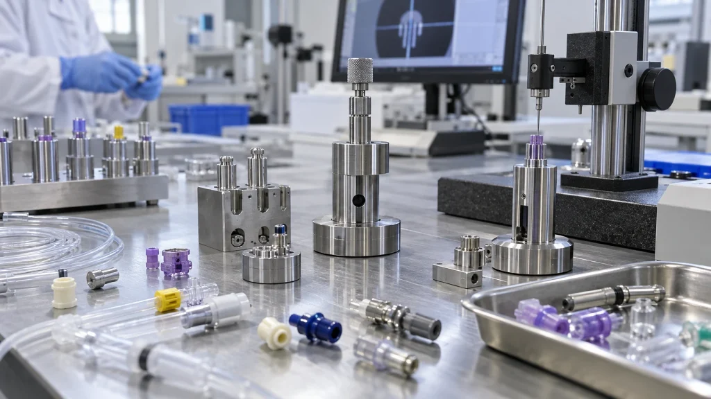 Q4 2026 Engineering Update: How We Approach IEC & ISO Test Equipment Selection 3 ISO 80369 small-bore connector gauges, reference connectors and test fixtures on a laboratory bench
