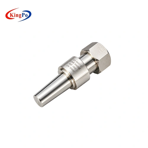 KP-8637F4 cone reference connector with precision-machined tapered geometry and cylindrical stainless steel body for blood connector mating applications.