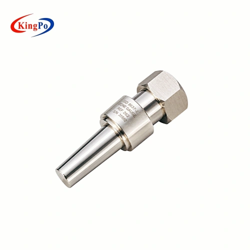 KINGPO KP-8637F4 precision cone reference connector with stainless steel tapered mating surface for ISO 8637-2 blood socket connector testing.