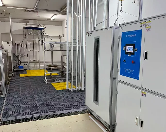 UL Mexico Visits KINGPO for Technical Exchange on Automotive IP Testing 4 KINGPO IP waterproof testing system with an enclosed test chamber and control panel for laboratory water ingress protection testing.