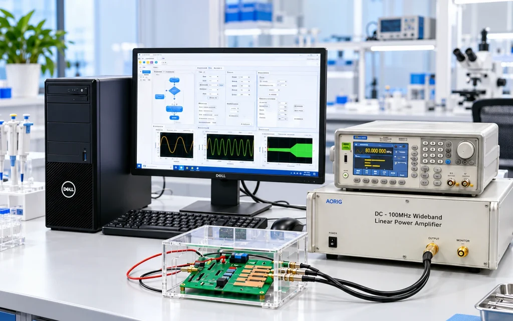 KingPo to Showcase Brain-Computer Interface and Implantable Medical Device Testing Solutions at CMEF 2026 3 Illustrative IPG voltage injection test arrangement for evaluating electrical interference in implantable neurostimulators.