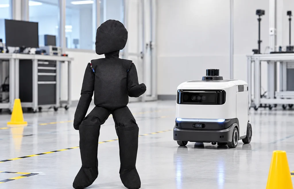 Manikin and robot in testing environment
